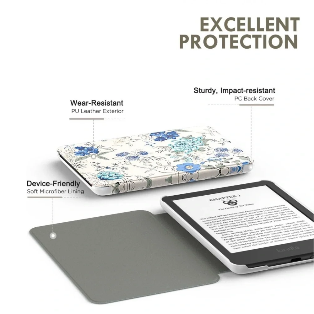 MoKo Case for Kindle White Blue Floral